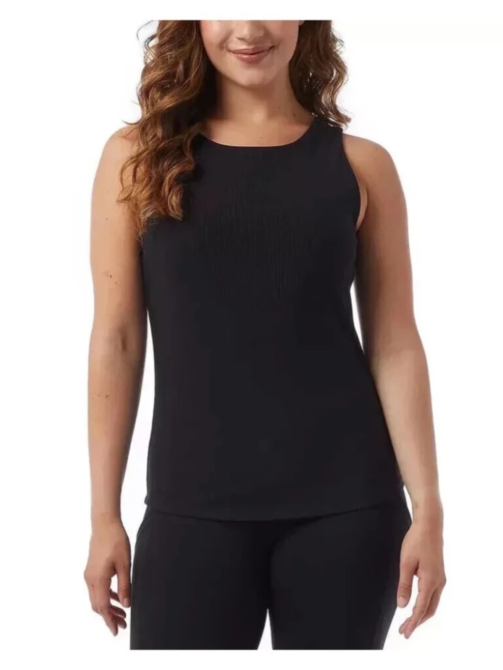 32 Degrees Cool Built in Bra Soft Texture Ribbed High Neck Tank Top Size L Black